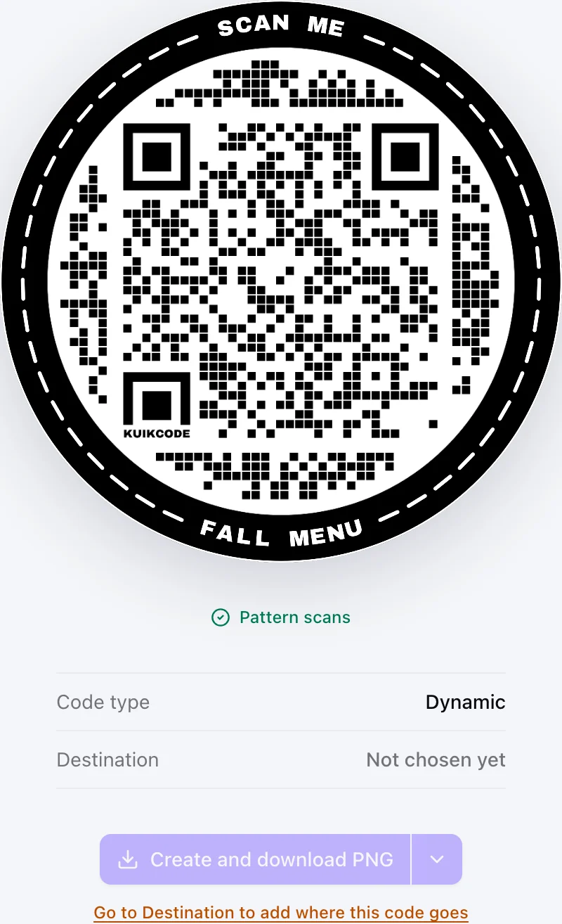 The result: SCAN ME on top, FALL MENU below, a dashed repeating shape around the band and a thin outer ring