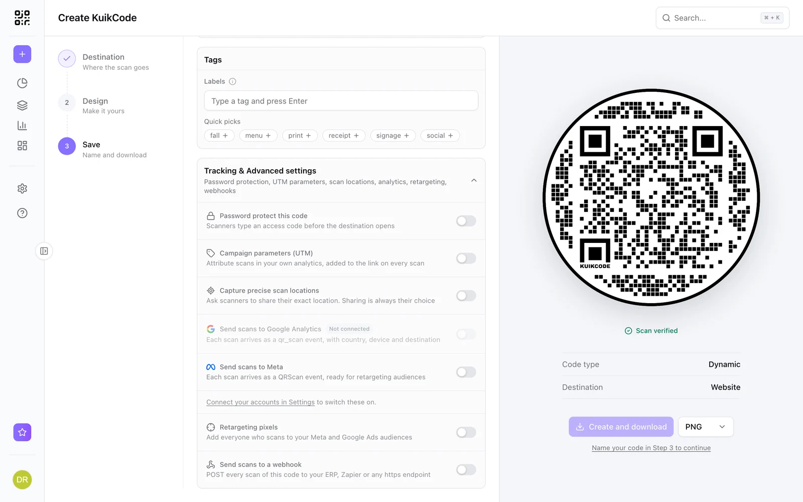 Tracking & Advanced settings with the Retargeting pixels row