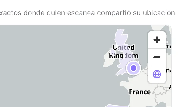 El botón del globo, debajo de los botones de zoom, arriba a la derecha del mapa Escaneos por ubicación