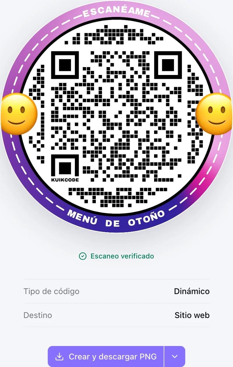 La columna de vista previa con el indicador Escaneo verificado, el tipo de código y el destino