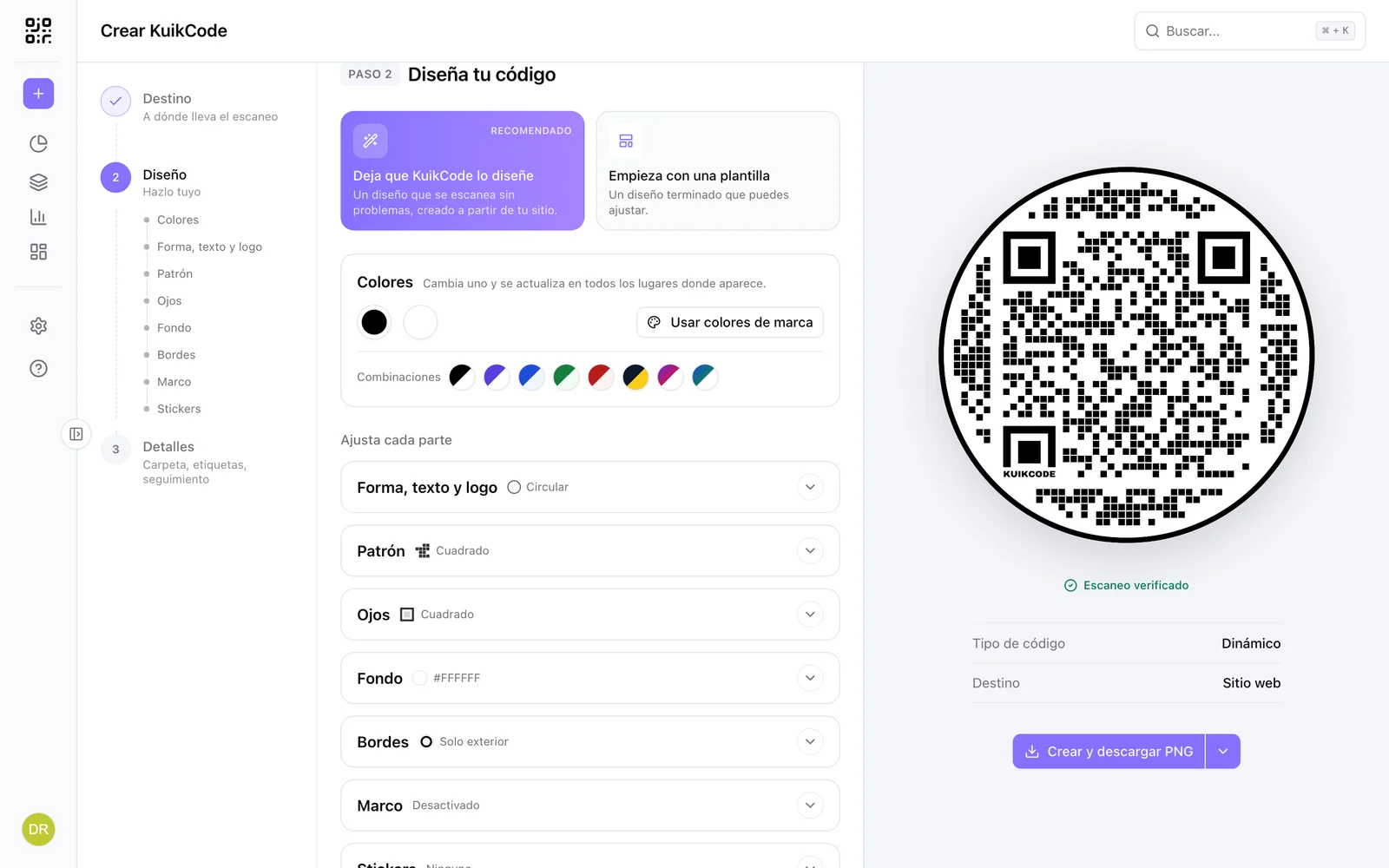 Paso 2 del editor: las tarjetas de inicio rápido y la tarjeta Colores