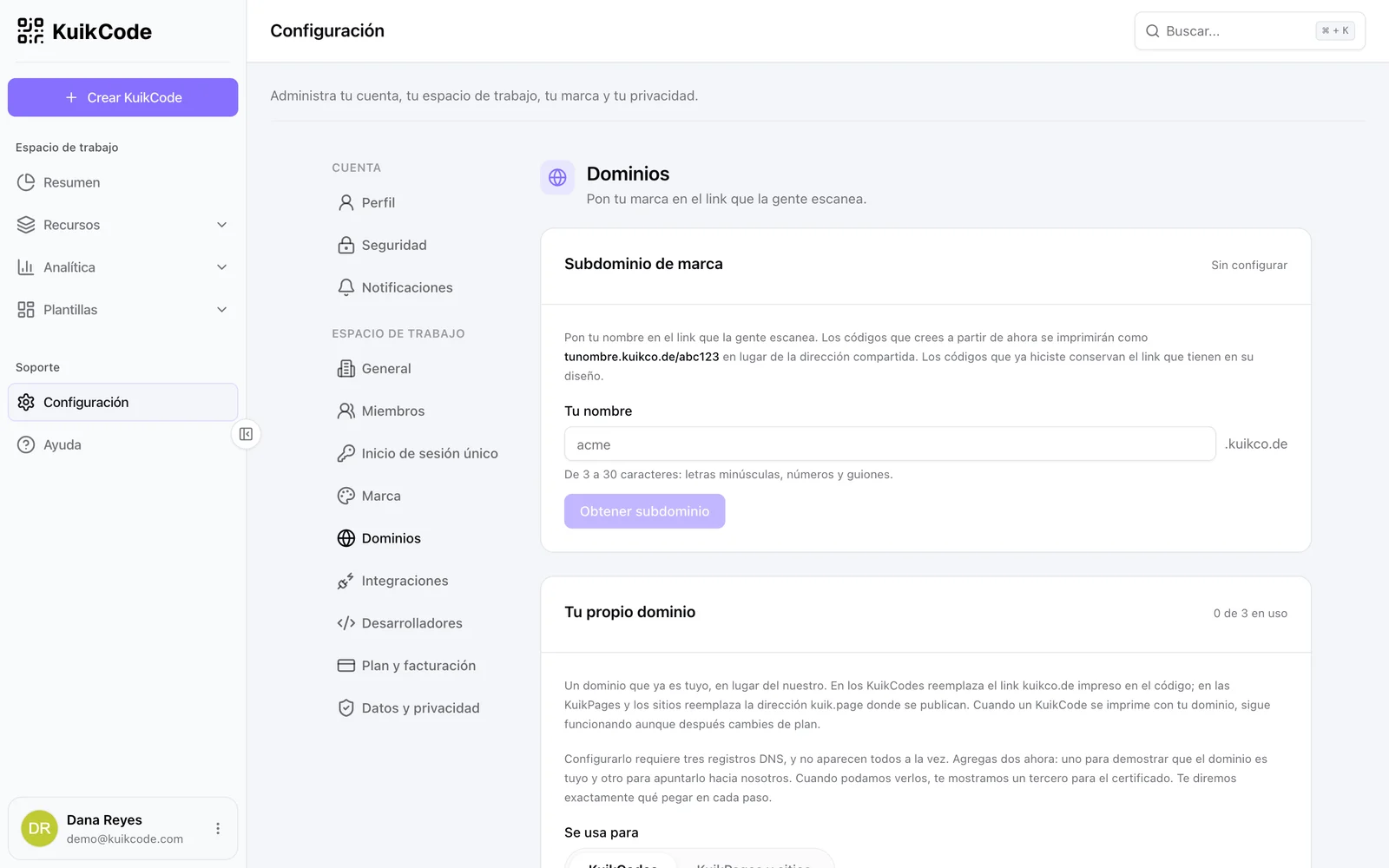 Configuración, Dominios