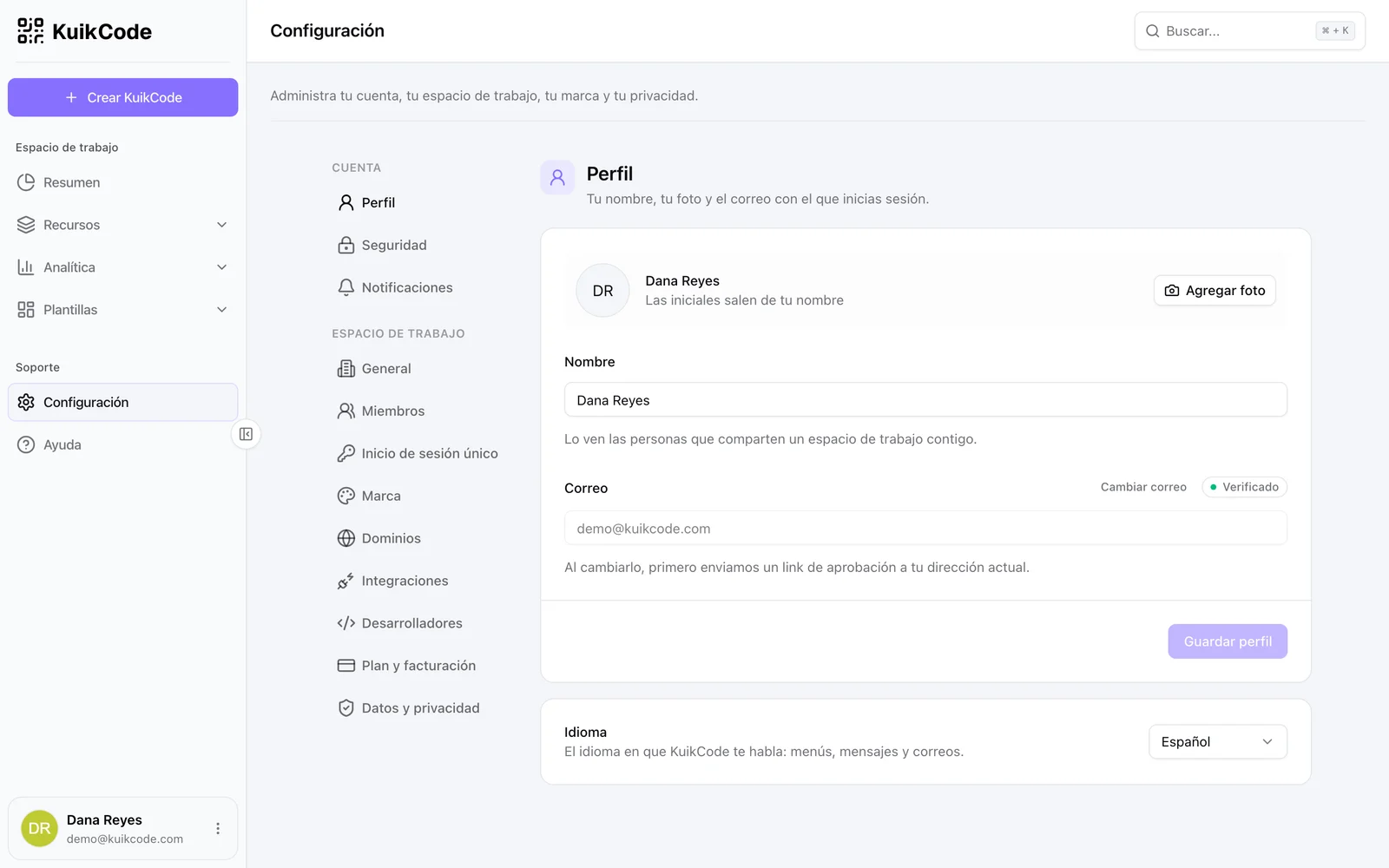 Configuración, Perfil