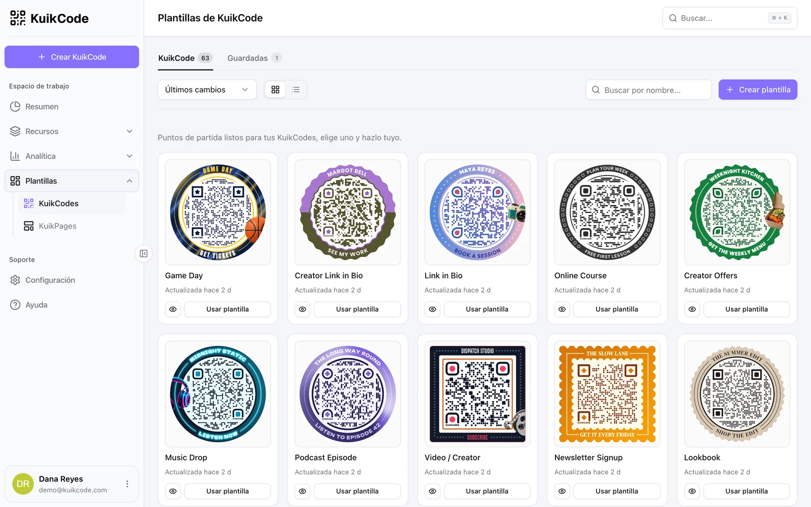 La galería de plantillas de KuikCode