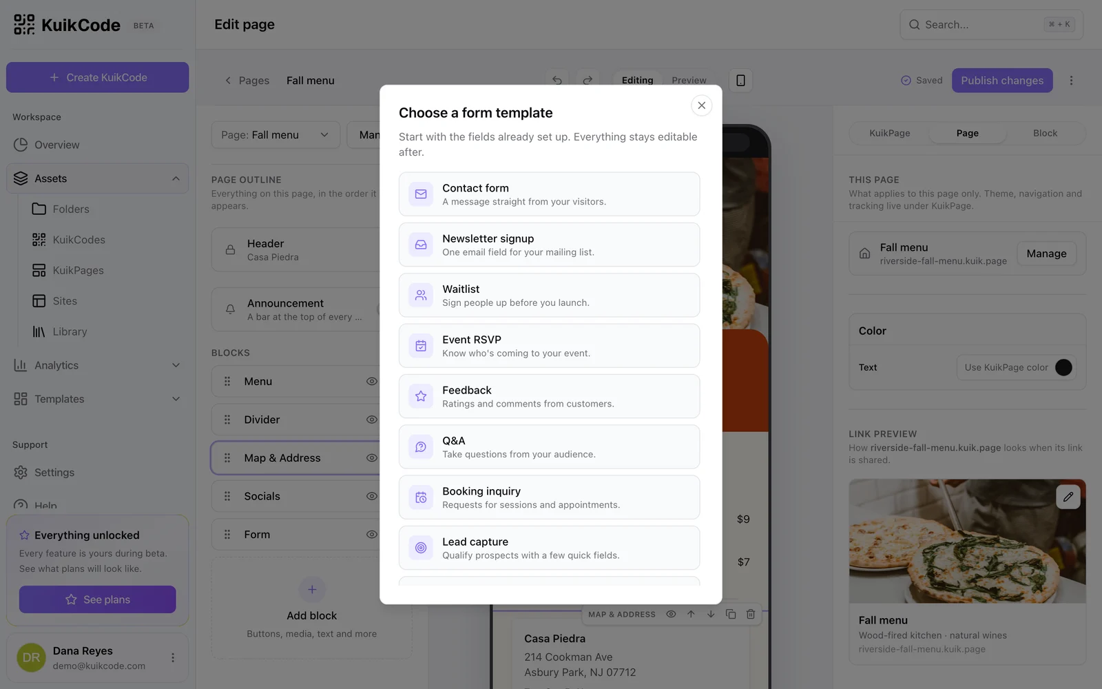 The form template picker