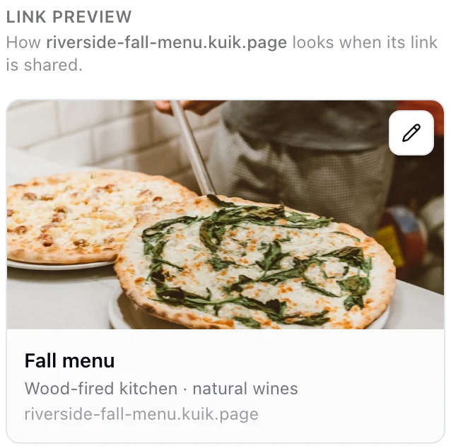 The link preview card for a published page