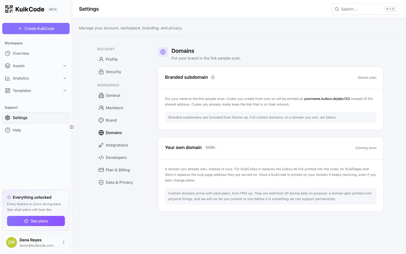 Settings, Domains
